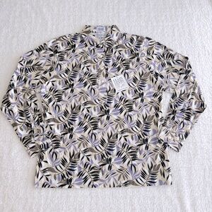 Leon Levin Women's Vintage Leaf Print Long Sleeve Polo Shirt, Size M